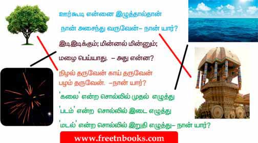3rd Standard Tamil - valu poi kathi vanthathu - புதிருக்குப் பொருத்தமான படத்தைப் பொருத்துக.